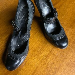 Ash Black Leather and Suede Mary Jane Heel, Size 6